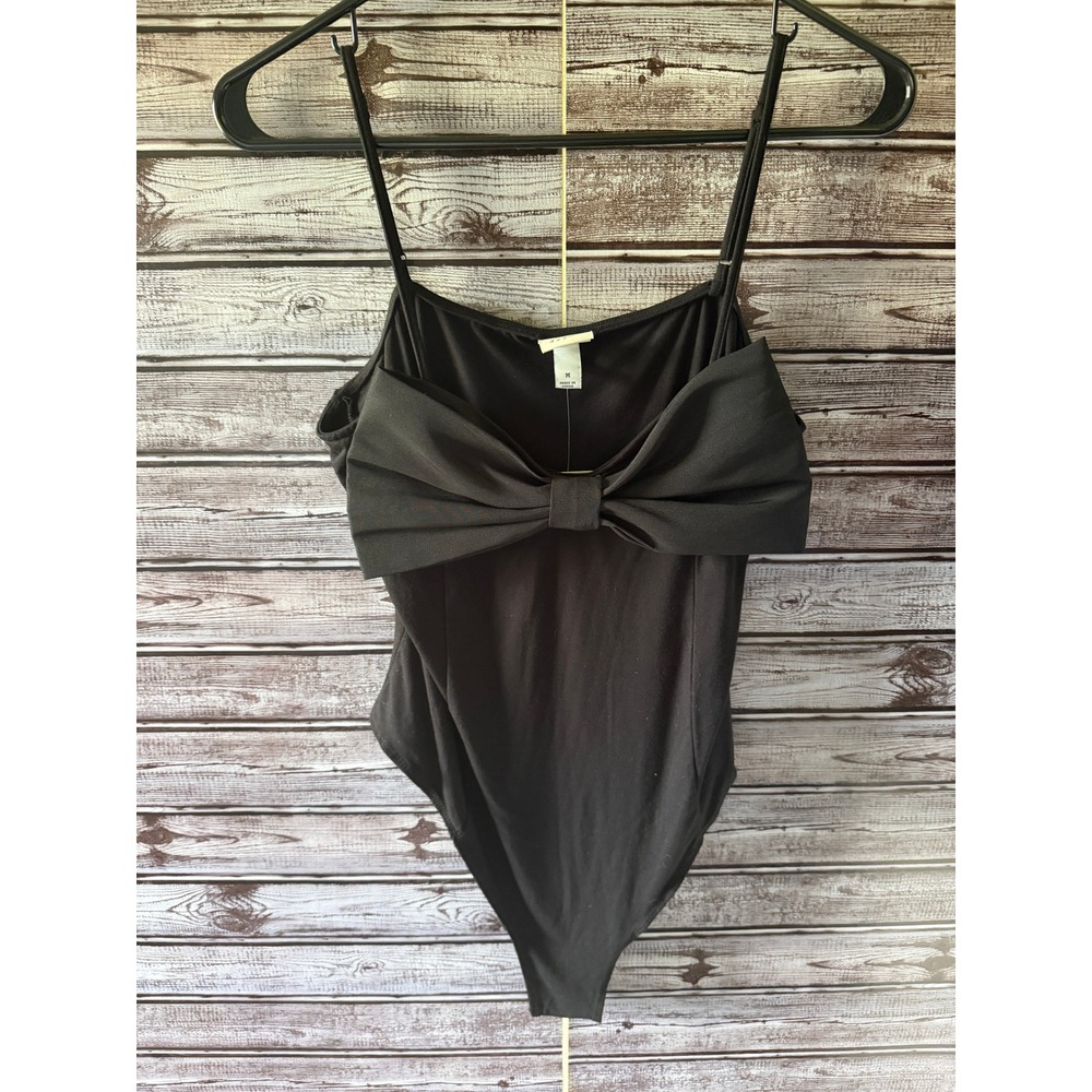 A New Day Women's Bow Front Bodysuit Size M Black NWT